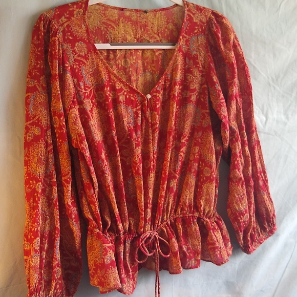Chaps NO tags - ladies size M/L   tags removed  long sleeve blouse red/gold/blue - Picture 2 of 16